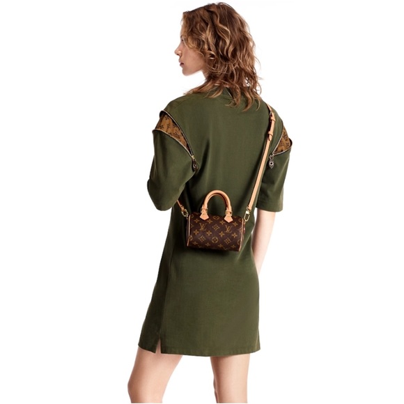 Louis Vuitton Nano Speedy Crossbody Bag Monogram Canvas Leather LV Mini Purse - Picture 16 of 17